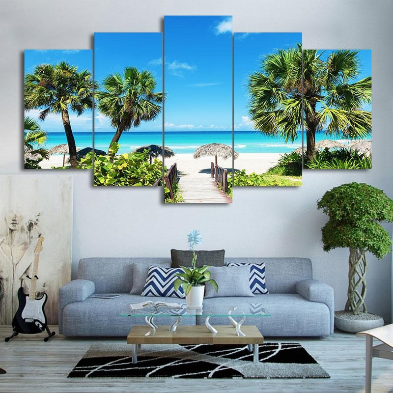 5-Piece Tropical Caribbean Beach Path Canvas Wall Art
