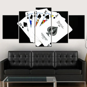 5-Piece Black Spades Playing Cards Canvas Wall Art