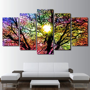 5-Piece Colorful Abstract Swirling Sun Tree Canvas Wall Art