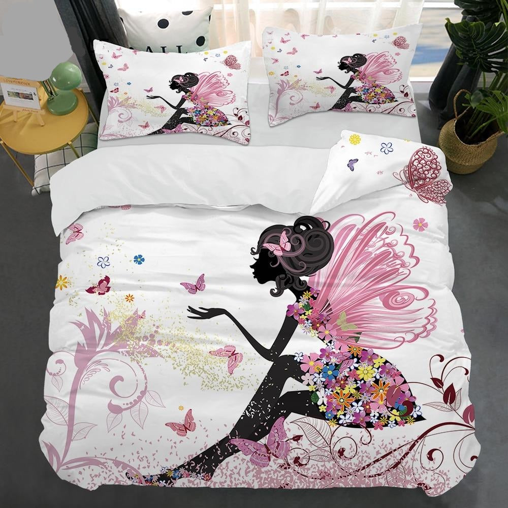 2/3-Piece Girls Butterfly Fairy Duvet Cover Bedding Set