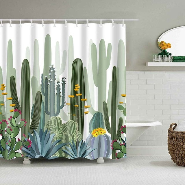 Green Desert Cactus Print Bathroom Shower Curtain
