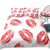 White 2/3-Piece Kissing Red Lip Pattern Duvet Cover Set
