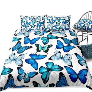 2/3-Piece Flying Blue Butterfly Pattern Duvet Cover Set