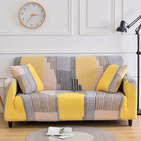 Yellow / Gray Abstract Stripe Pattern Sofa Couch Cover