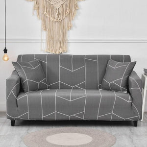 Gray Geometric Striped Tile Pattern Sofa Couch Cover
