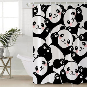 Black & White Cartoon Panda Pattern Bathroom Shower Curtain