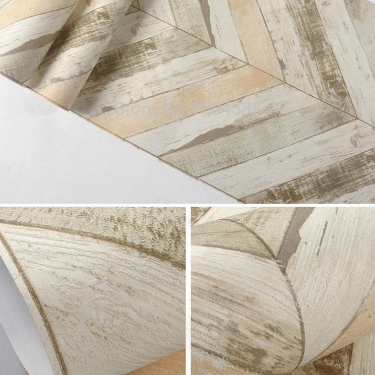 Distressed Natural Wood Chevron Pattern Wallpaper