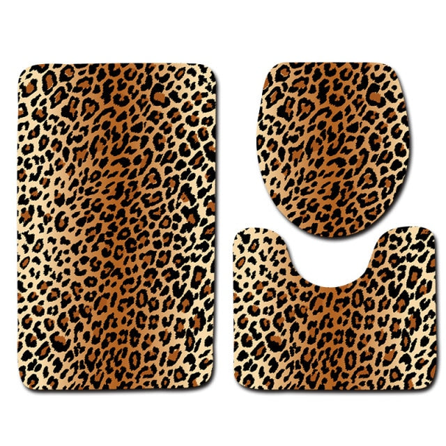 3-Piece Leopard Print Bathroom Mat Set