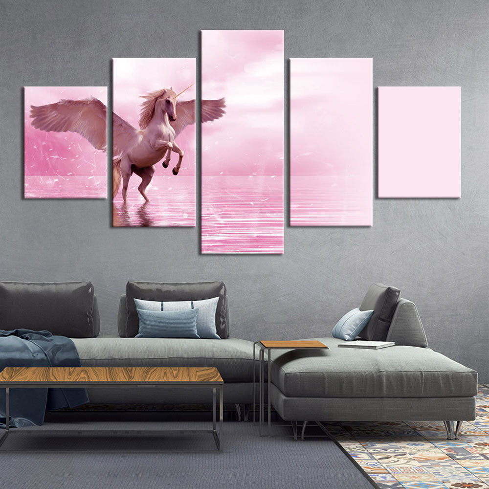 5-Piece Pink Winged Unicorn Pegasus Canvas Wall Art