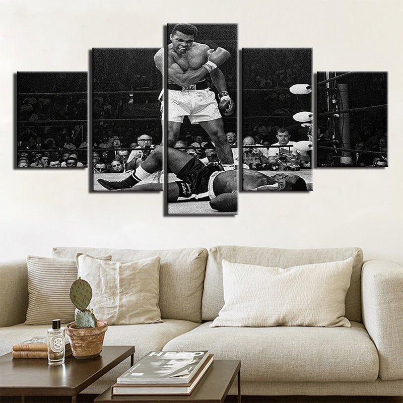 5-Piece Black & White Muhammad Ali Boxing Wall Art