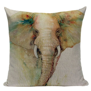 18" Colorful Watercolor Elephant Print Throw Pillow Cover