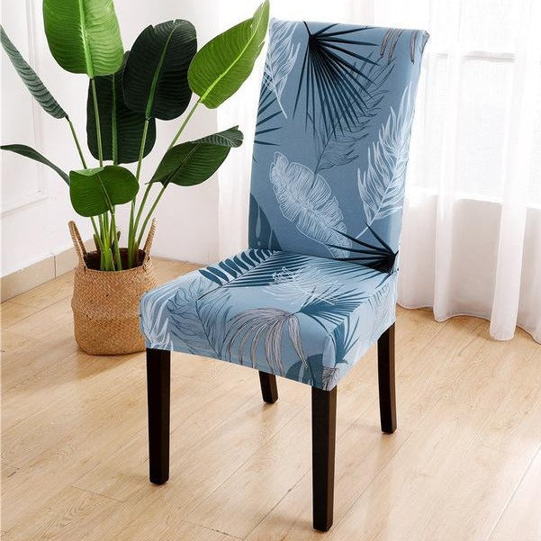 Blue Tropical Palm Leaf Pattern Dining Chair Cover