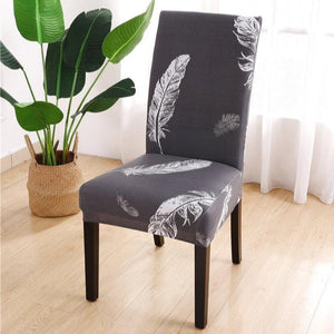 Simple Gray & White Feather Print Dining Chair Cover