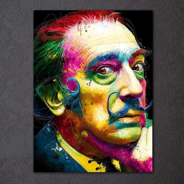 Colorful Abstract Salvador Dali Portrait Canvas Wall Art
