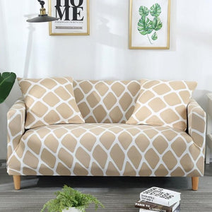 Beige Geometric Honeycomb Pattern Sofa Couch Cover
