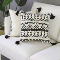 Black & White Geometric Boho Throw Pillow Cover w/ Tassels