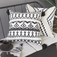 Black & White Geometric Boho Throw Pillow Cover w/ Tassels