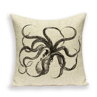 18" Vintage Nautical Octopus Print Throw Pillow Cover