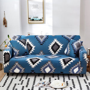 Blue Geometric Native / Aztec Pattern Sofa Couch Cover