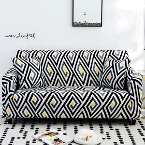 Black, White & Yellow Geometric Key Pattern Sofa Couch Cover