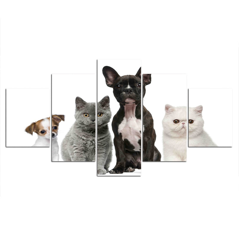 5-Piece Cute Cat & Puppy Dog Pet Canvas Wall Art