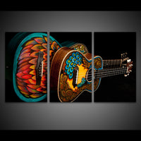 3-Piece Colorful Painted Acoustic Guitars Canvas Wall Art