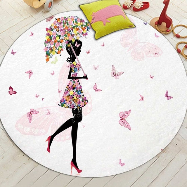 Round Butterfly Fairy Print Floor Mat Rug