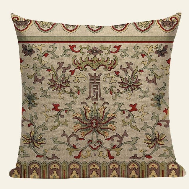 18" Vintage Asian Chinese Floral Print Throw Pillow Cover