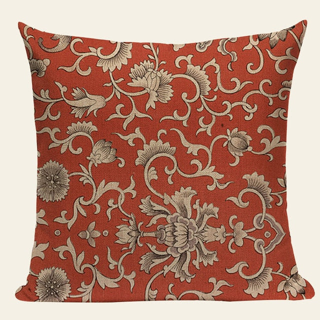 18" Vintage Asian Chinese Floral Print Throw Pillow Cover