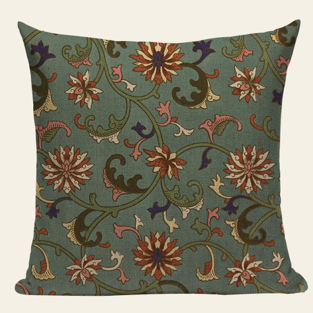 18" Vintage Asian Chinese Floral Print Throw Pillow Cover