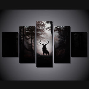 5-Piece Black Forest Deer Elk Silhouette Canvas Wall Art