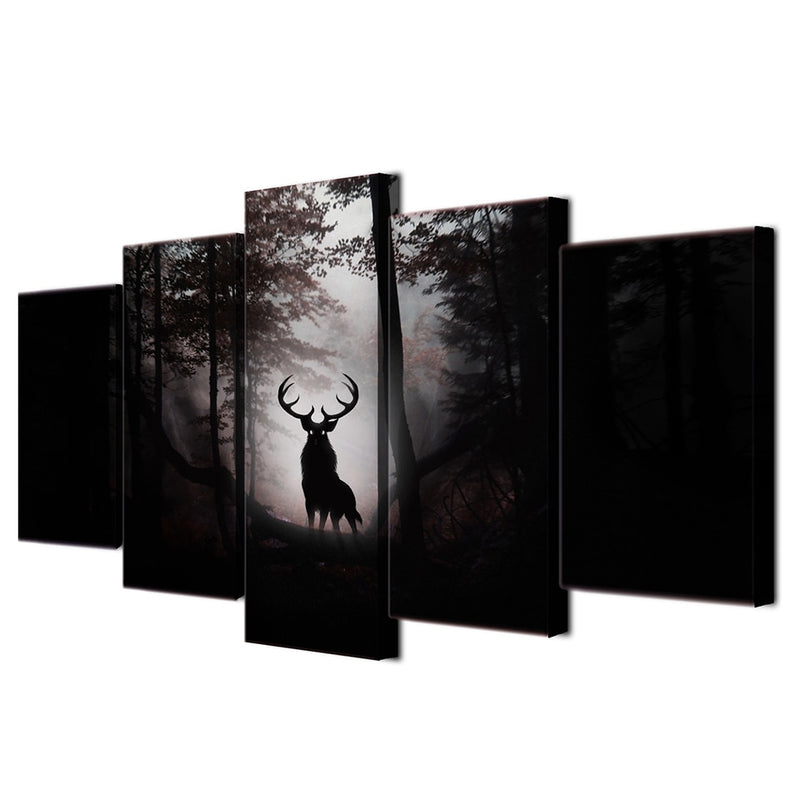 5-Piece Black Forest Deer Elk Silhouette Canvas Wall Art – Decorzee