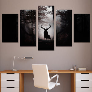 5-Piece Black Forest Deer Elk Silhouette Canvas Wall Art