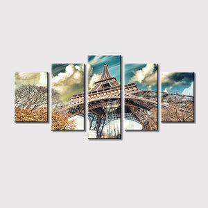 5-Piece Colorful Paris Eiffel Tower Sky Canvas Wall Art