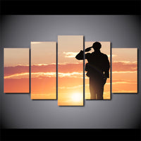 5-Piece Fallen Soldier Military Salute Canvas Wall Art