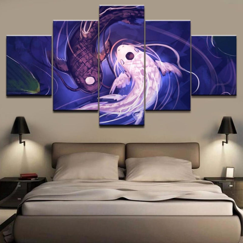 5-Piece Abstract Purple Koi Fish Yin-Yang Canvas Wall Art