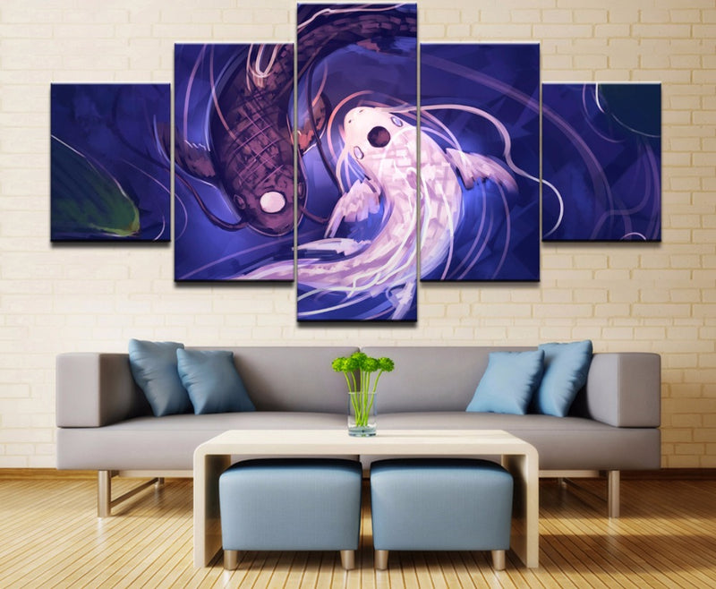 5-Piece Abstract Purple Koi Fish Yin-Yang Canvas Wall Art
