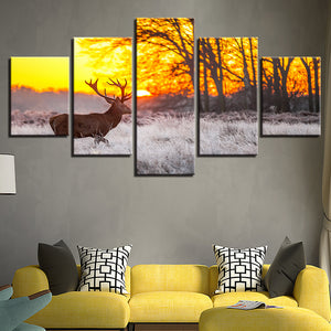 5-Piece Orange Deer Hunting Sunset Canvas Wall Art