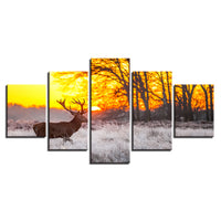 5-Piece Orange Deer Hunting Sunset Canvas Wall Art