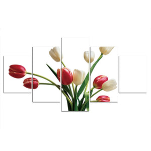 5-Piece Red & White Tulips Canvas Flower Wall Art