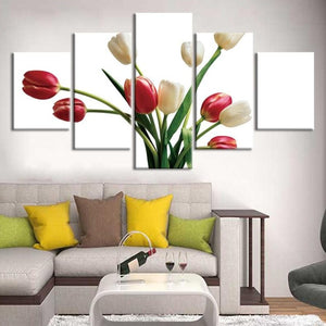 5-Piece Red & White Tulips Canvas Flower Wall Art