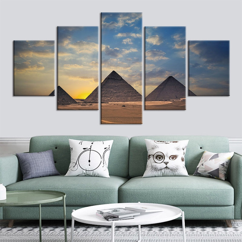 5-Piece Egyptian Pyramids Sunset Canvas Wall Art