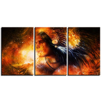 3-Piece Orange Cosmic American Indian Canvas Wall Art
