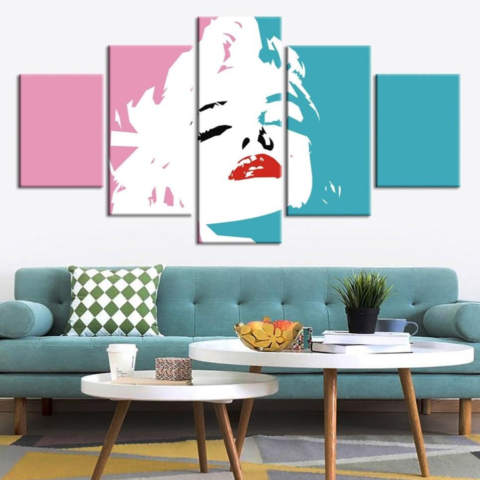 5-Piece Abstract Pink / Teal Madonna Canvas Wall Art