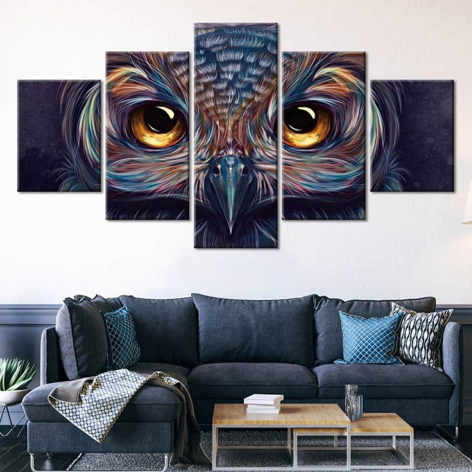 5-Piece Colorful Abstract Owl Eyes Canvas Wall Art