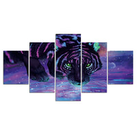5-Piece Mystical Glowing Purple Tiger Canvas Wall Art