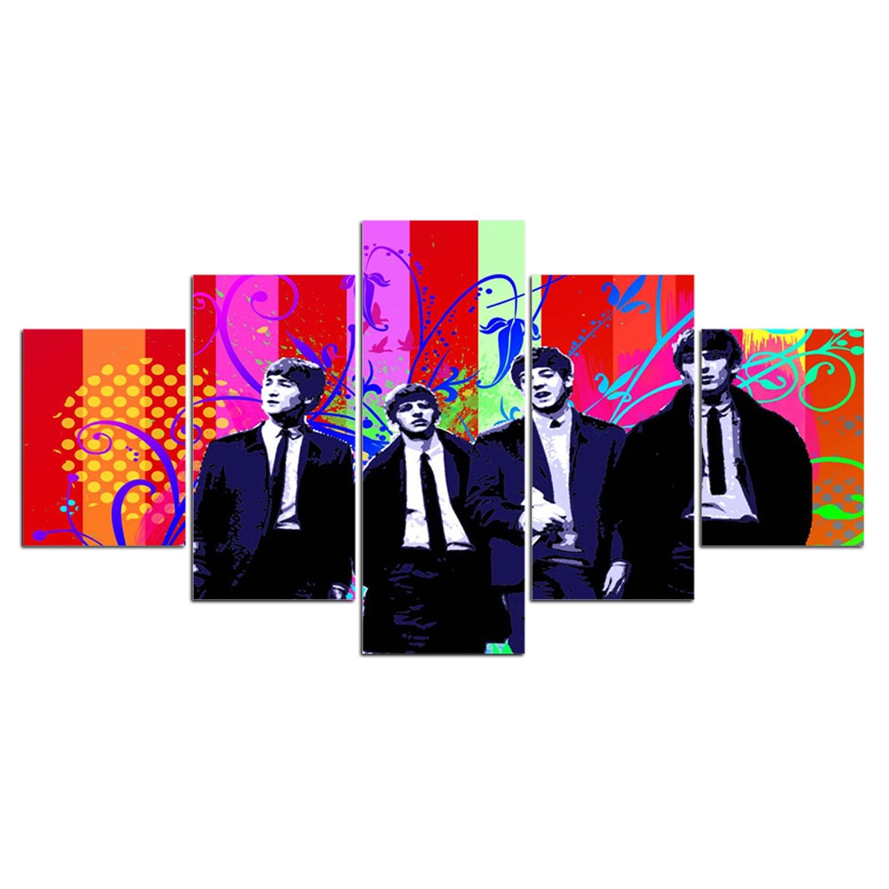 5-Piece Colorful Abstract Beatles Music Canvas Wall Art