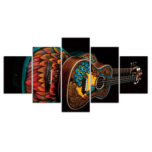 5-Piece Colorful Painted Acoustic Guitars Canvas Wall Art