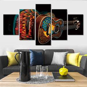5-Piece Colorful Painted Acoustic Guitars Canvas Wall Art
