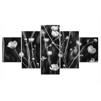 5-Piece Black & White Wild Flowers Canvas Wall Art